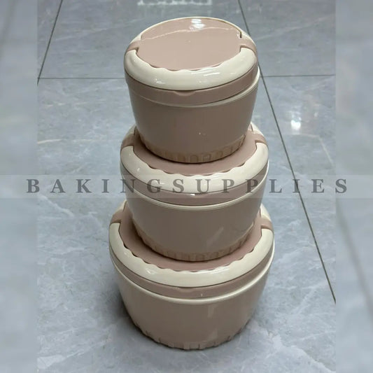 Set of 3 insulated hotpots in pink color for thermal food storage