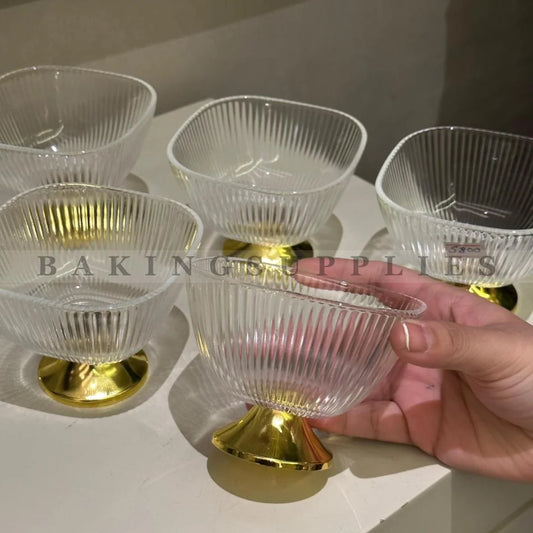 Set of 6 Dessert Bowls with Gold Stand – Elegant Serving Trio