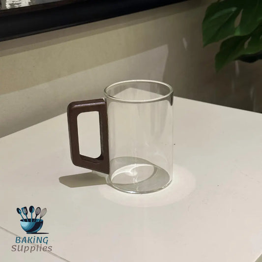 Set of Glass Mugs with Wooden Handles - Heat Resistant 350ml