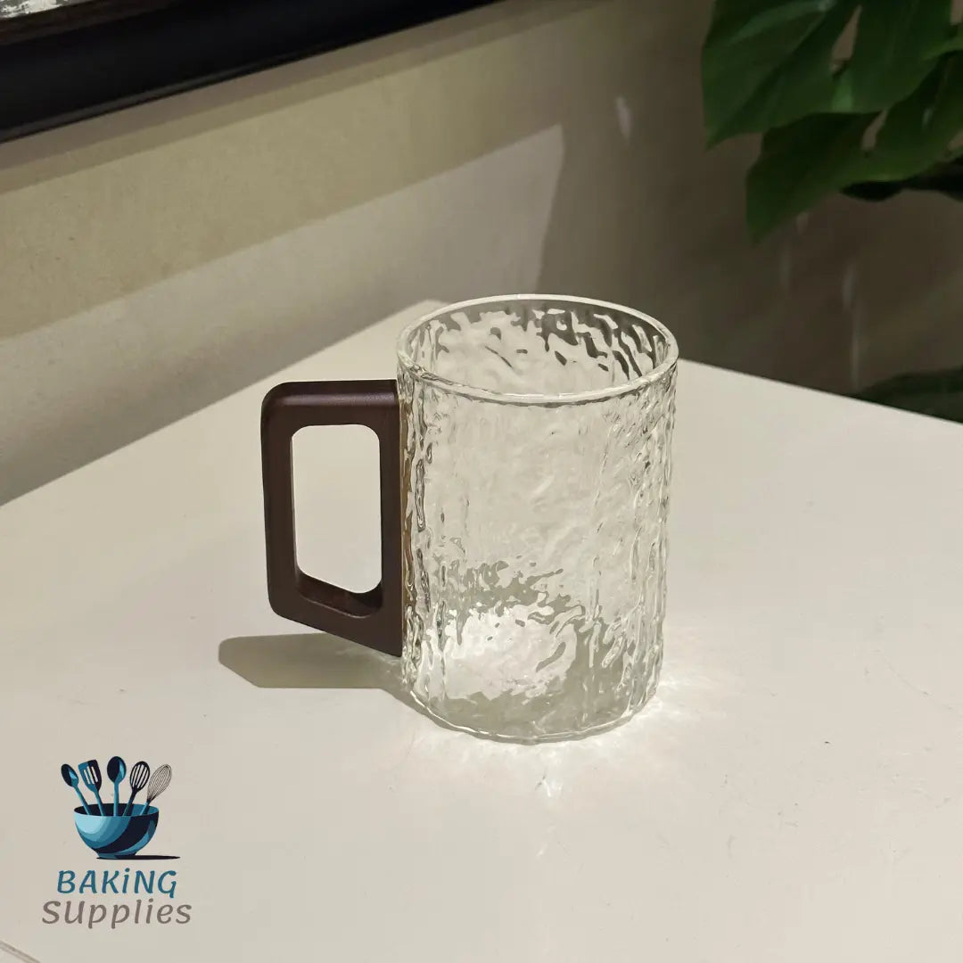 Set of Glass Mugs with Wooden Handles - Heat Resistant 350ml
