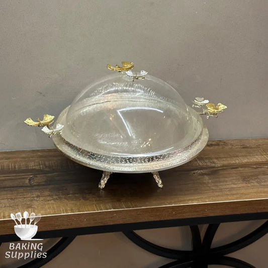 Silver Cake Platter with Acrylic Dome – Elegant Cake Display