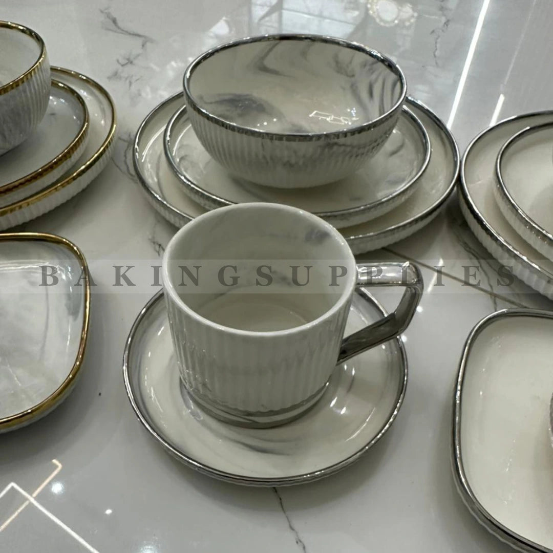32 Pieces Luxury Embossed Marble Breakfast Set
