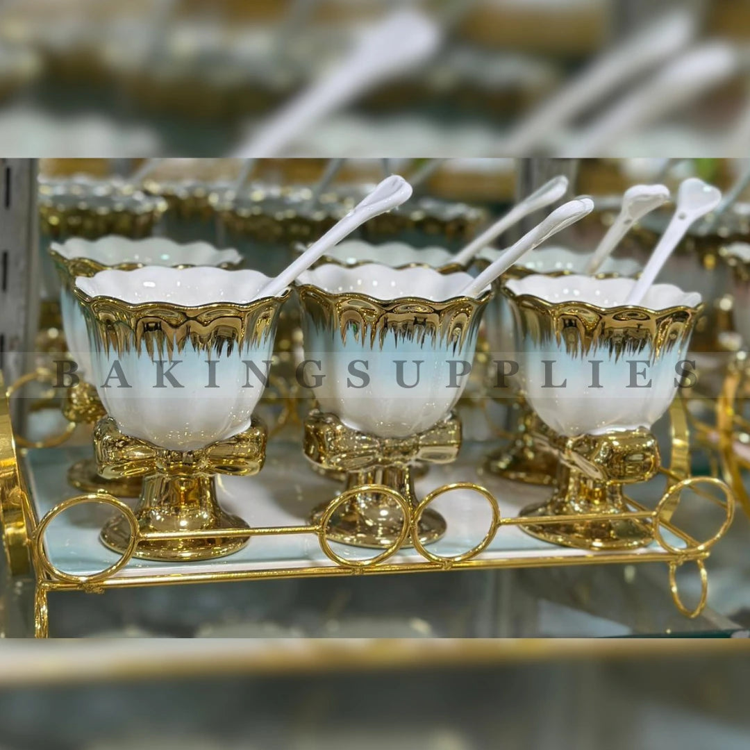 Luxury 13 pcs Floral Ice Cream Serving Set with Tray