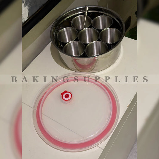 Stainless Steel Masala Box with Airtight Plastic Lid & Spice Cups