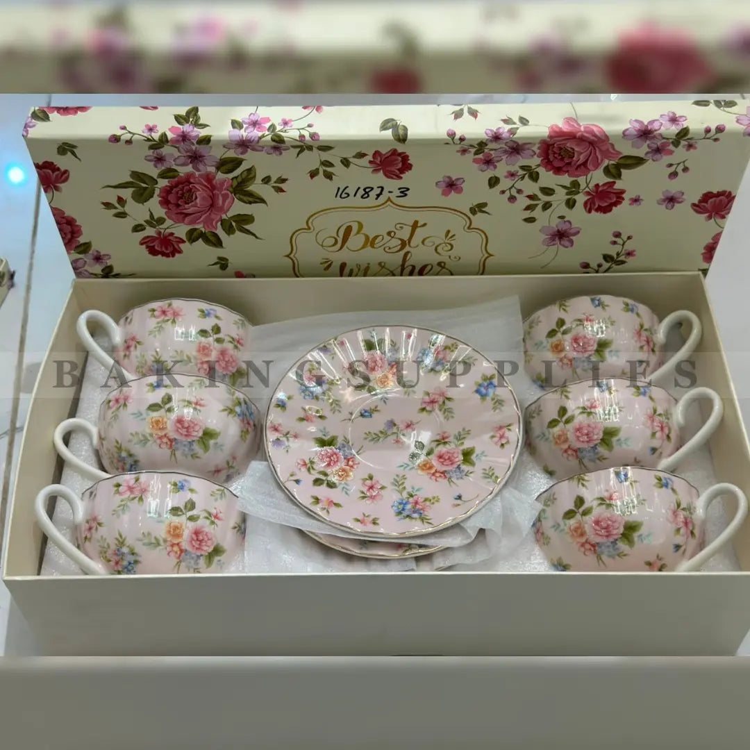 Premium Floral Porcelain Cup & Saucer Set 12 Pieces | Elegant Tea Set
