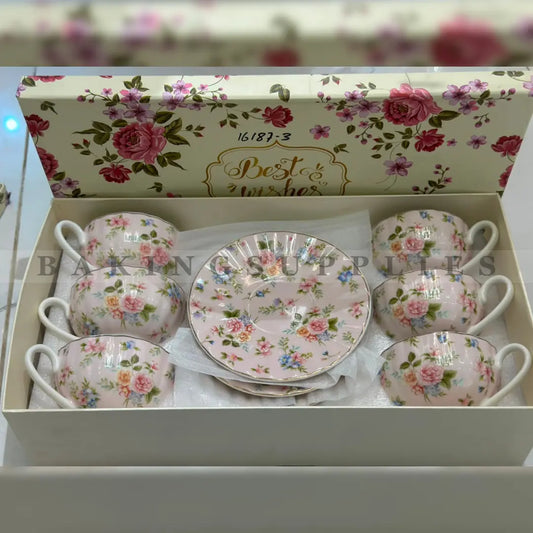 Premium Floral Porcelain Cup & Saucer Set 12 Pieces | Elegant Tea Set