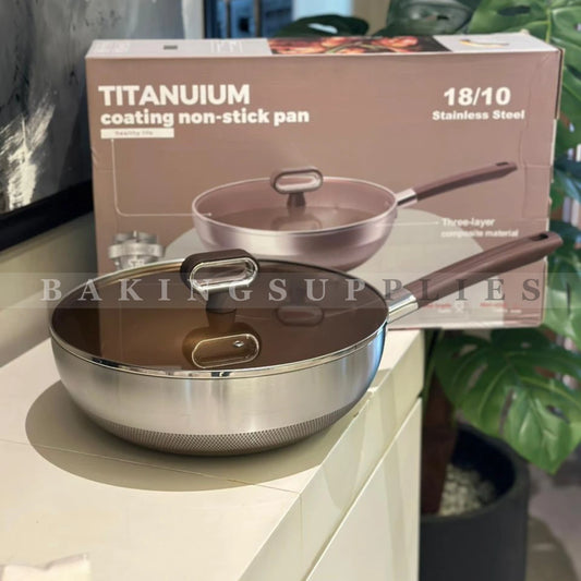 Titanium Coating Nonstick Karahi 30cm with Glass Lid – 18/10 Stainless Steel Wok