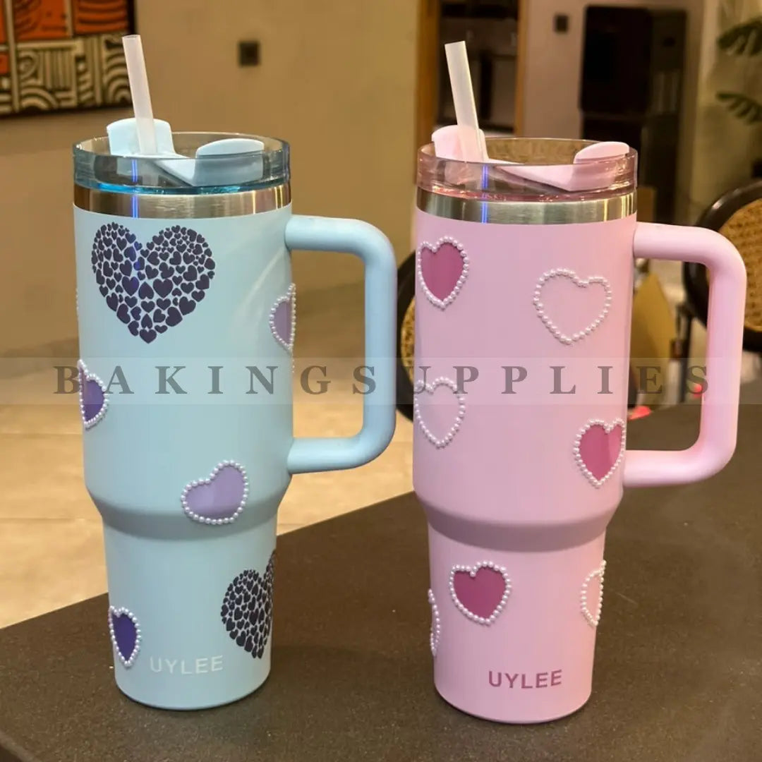UYLEE Heart Design Tumblers with Straw and Handle