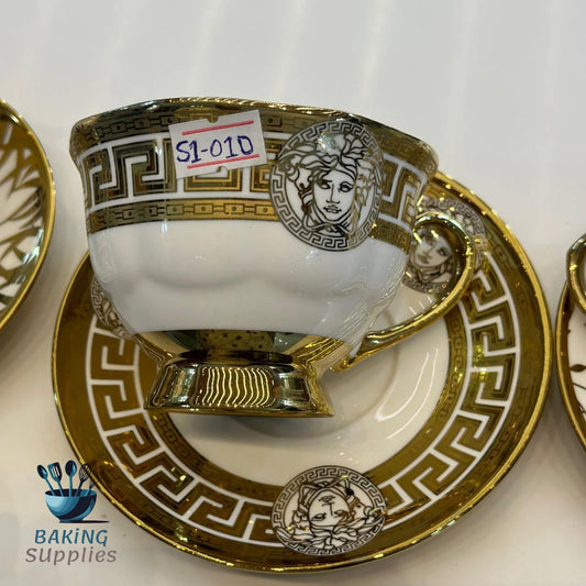 Versace-Style Baroque Cup & Saucer Set – 6 Pieces