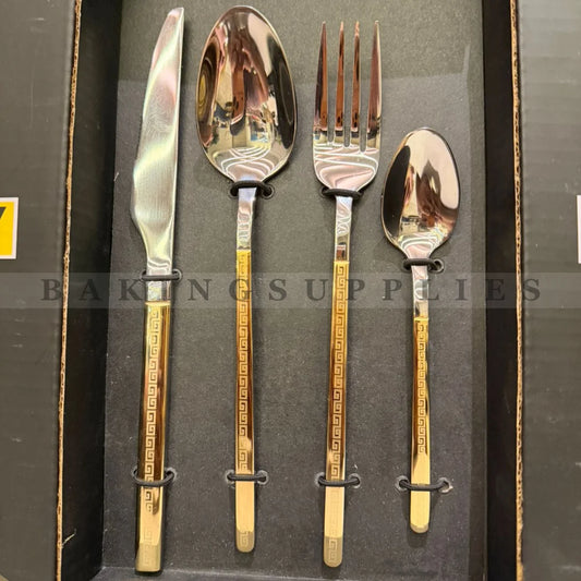 24-Piece Versace-Style Cutlery Set – Silver & Gold Finish