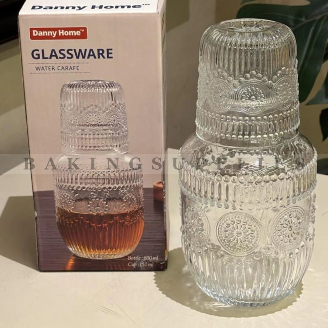 Danny Home Glass Water Carafe Set with Cup Lid | 600ml Glass Carafe