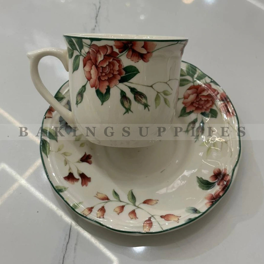 Vintage Rose Blossom Porcelain Tea Cup & Saucer Set 12 Pieces