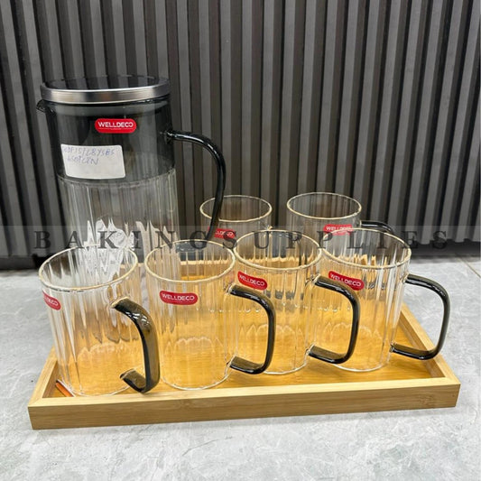 7-Piece Set Premium Glass Water Set with Wooden Tray
