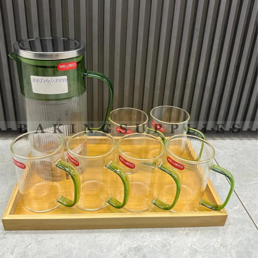 7-Piece Set Premium Glass Water Set with Wooden Tray