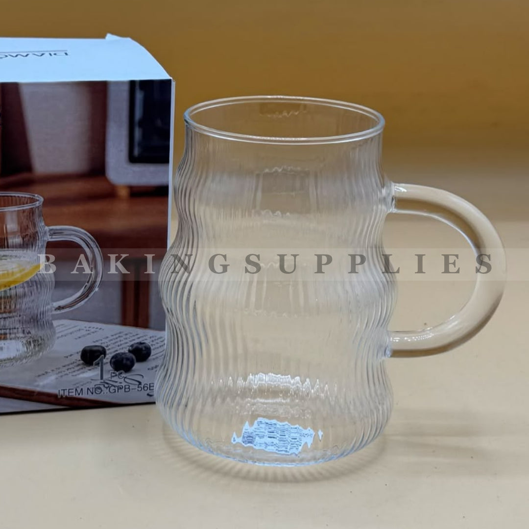 Wavy Ribbed Glass Mug with Handle - 1 Piece