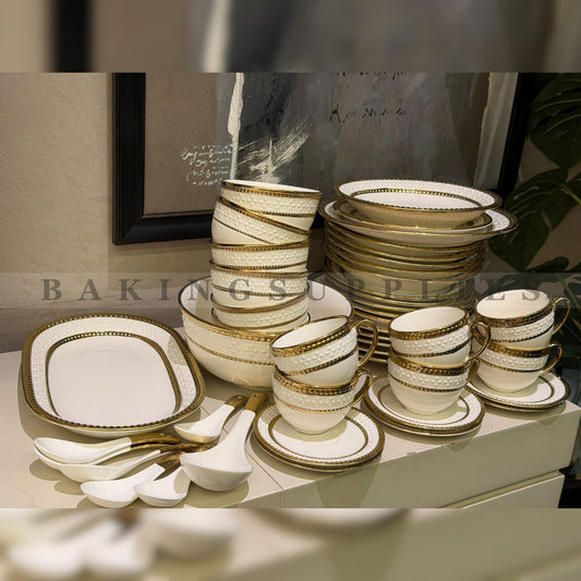 45-Piece Breakfast Set for 6 Persons | Embossed Gold Design