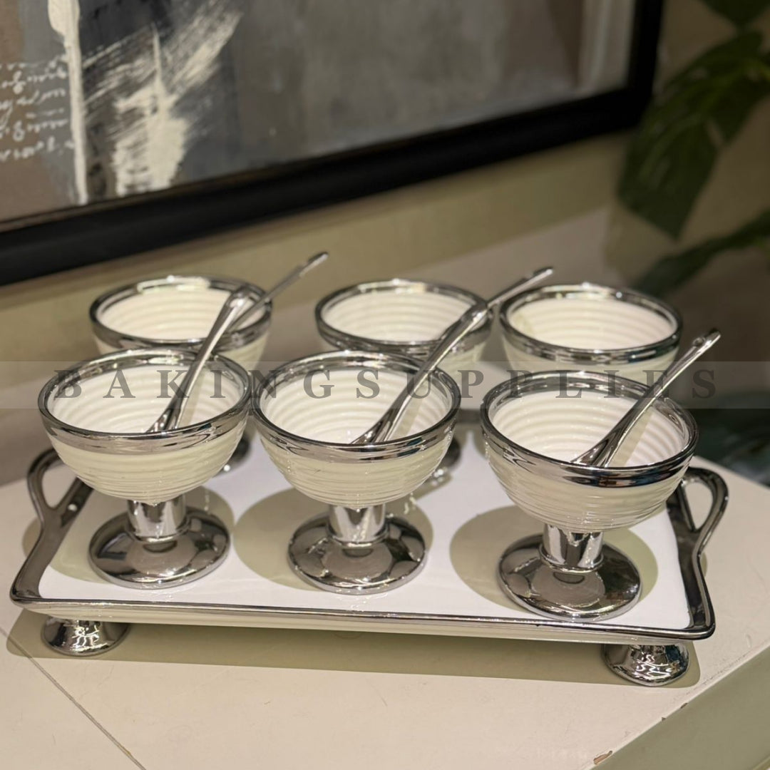 White & Silver 13-Piece Ice Cream Serving Set