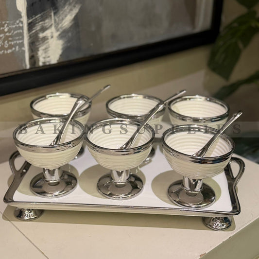 White & Silver 13-Piece Ice Cream Serving Set