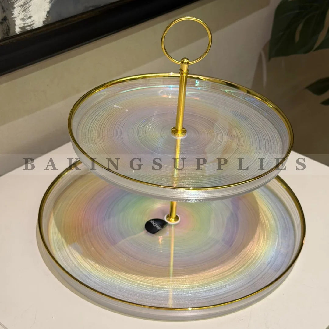 Moonlight 2-tier Serving Tray with Gold Rim