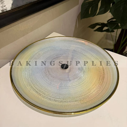 Moonlight Cake Platter with Gold Rim