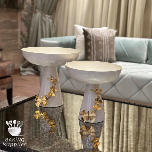 White Porcelain Deep Serving Platters with Gold Trim