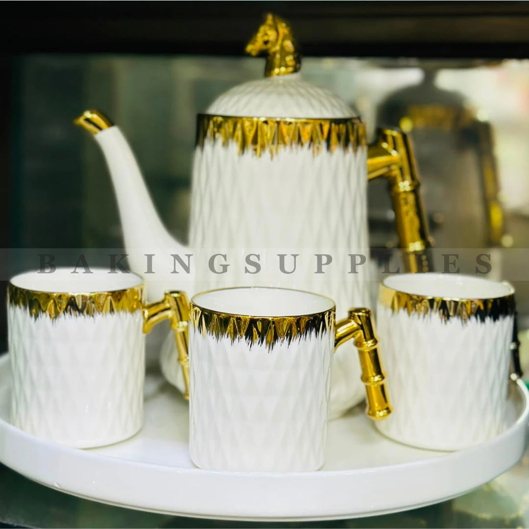 Bamboo Handle Ceramic Tea Set 8 Pieces