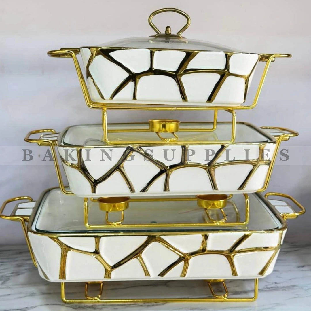 White & Gold Mosaic Chafing Dish Set of 3