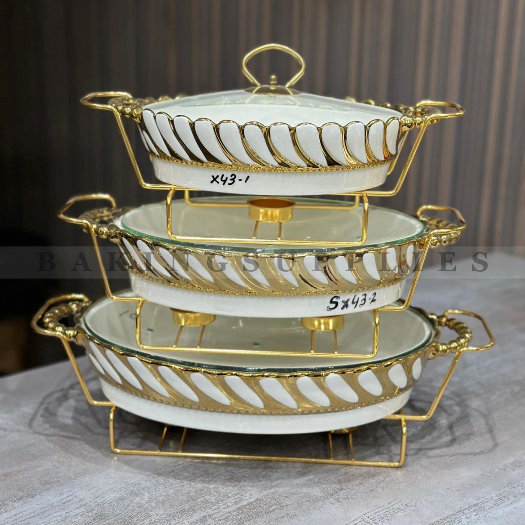 White Gold Chafing Dishes Set of 3