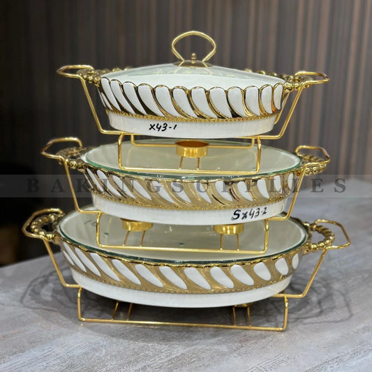 White Gold Chafing Dishes Set of 3