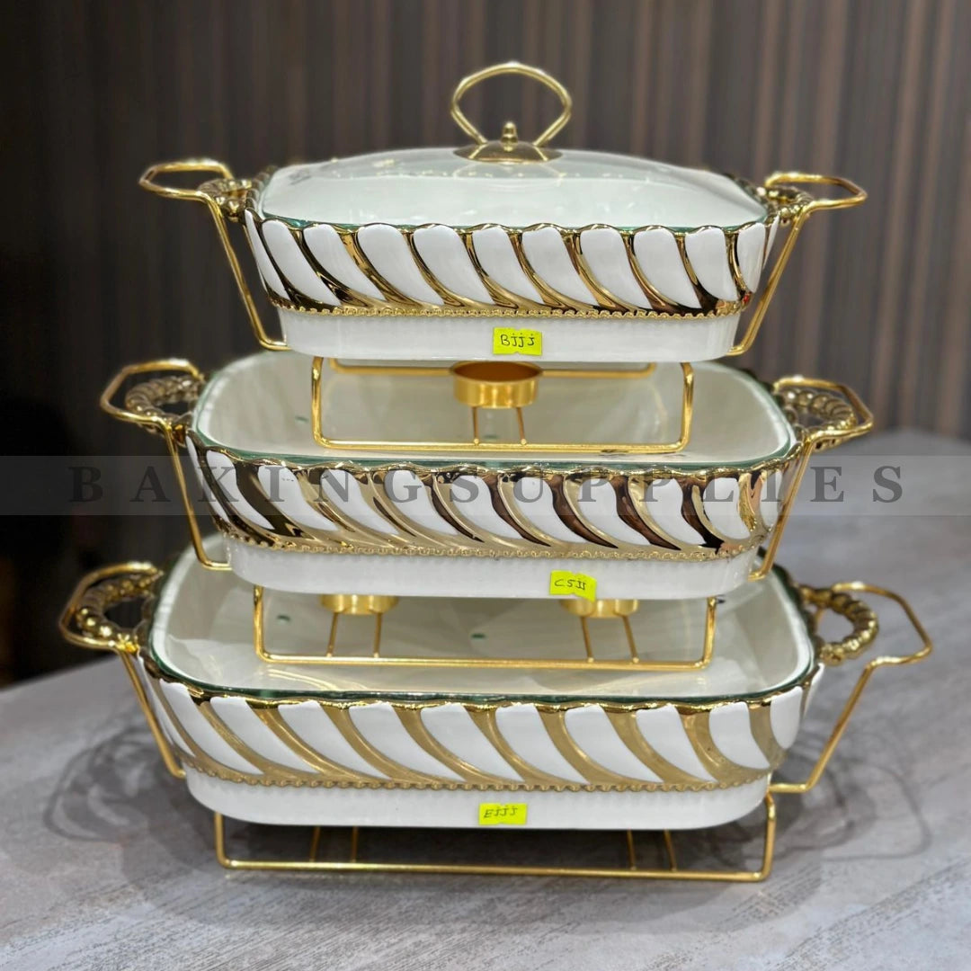 White Gold Chafing Dishes Set of 3