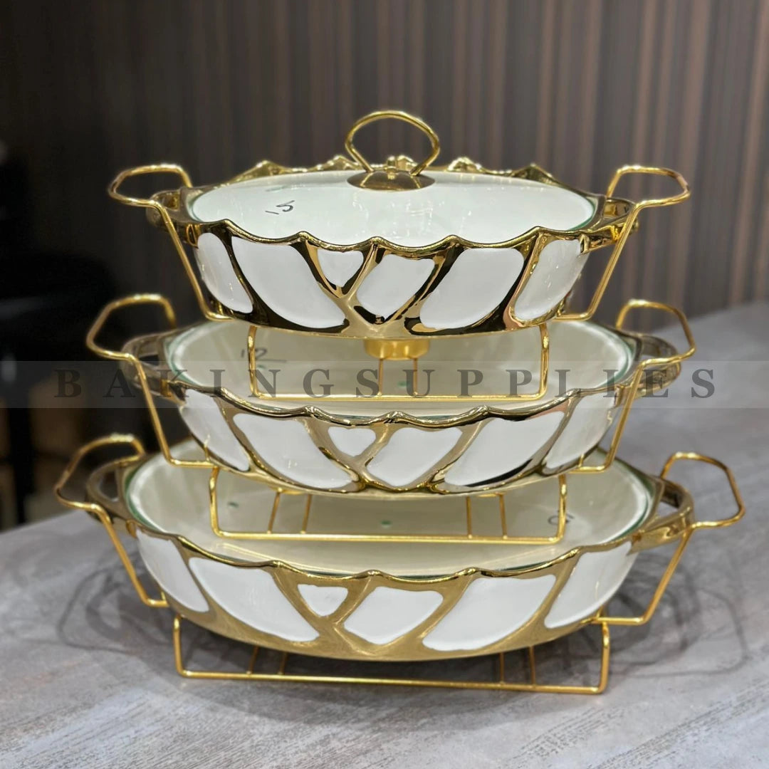 White Gold Chafing Dishes Set of 3