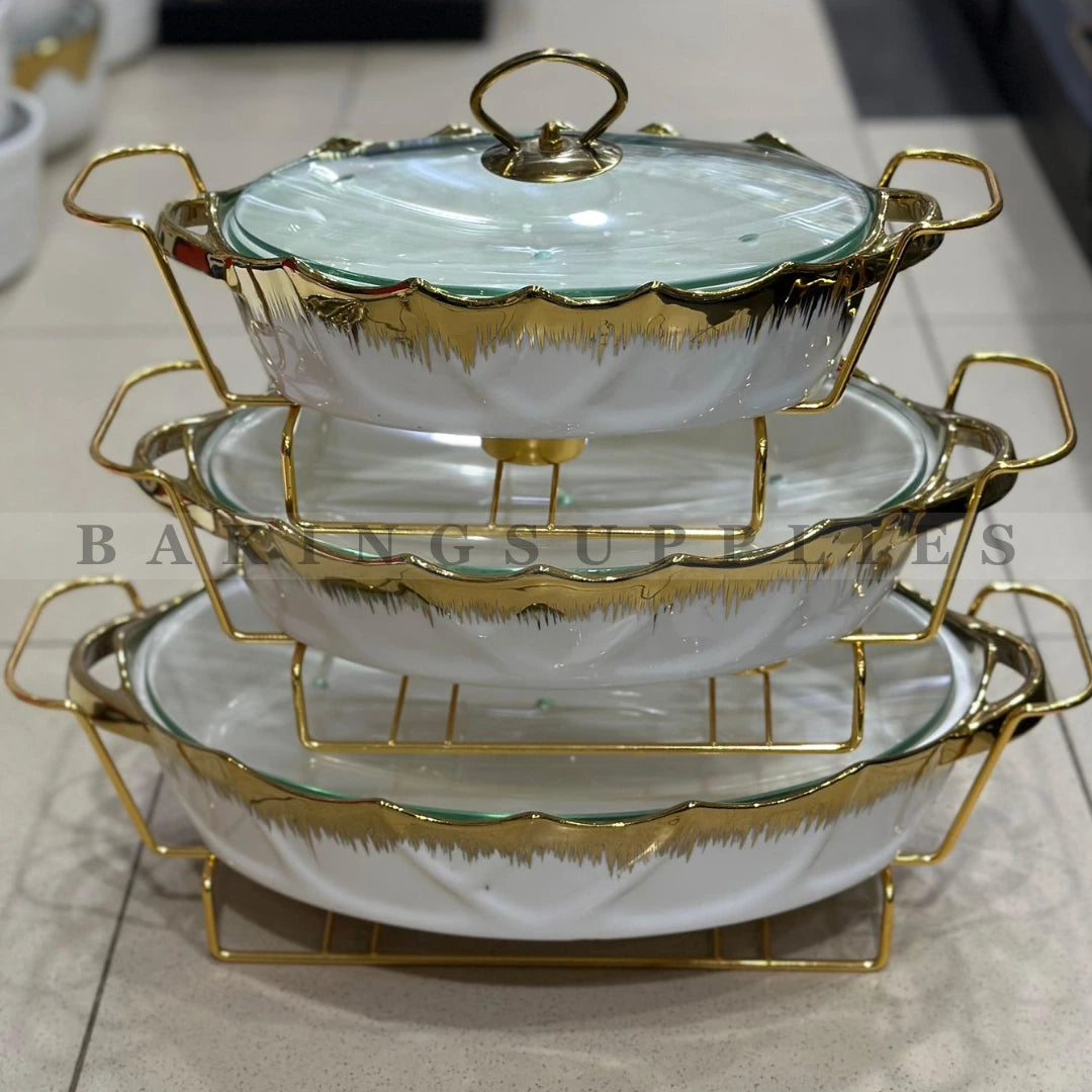 White Gold Chafing Dishes Set of 3
