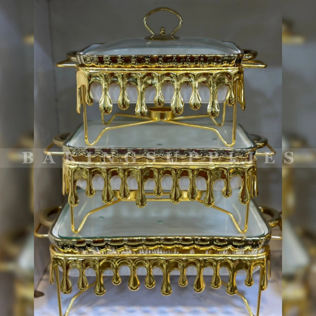 3-Piece Luxury Gold Drip Chafing Dish Set