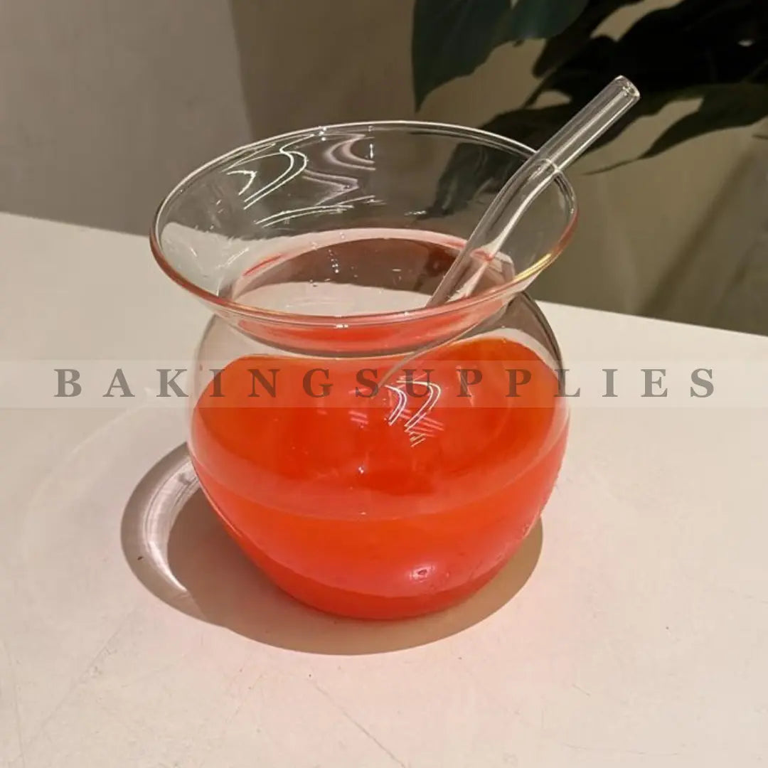 Bubble Glass Cup with Glass Straw