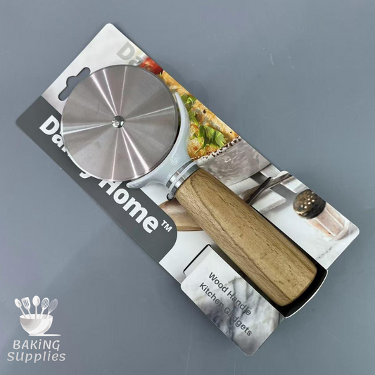 Wooden-Handle Pizza Cutter – 21 cm Stainless Steel Wheel