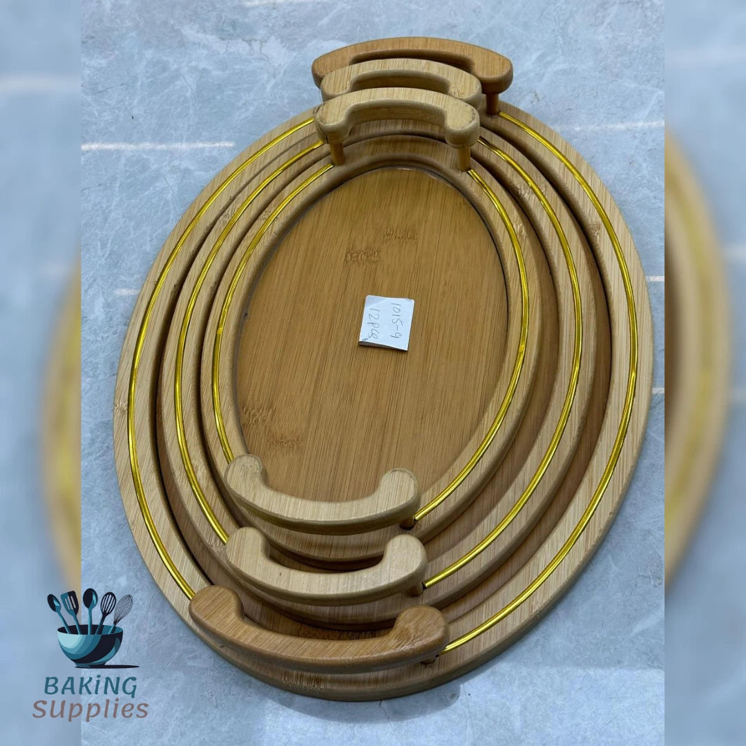 Oval Wooden Tray Set of 3 – Natural Wood Serveware Trio