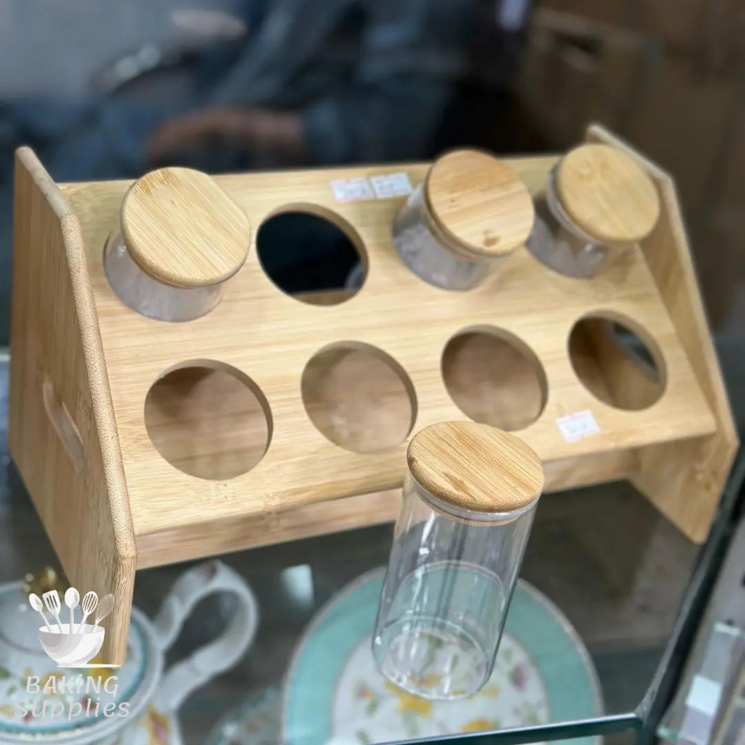 Traditional Wooden Masala Box – Set of 8 Glass Spice Jars