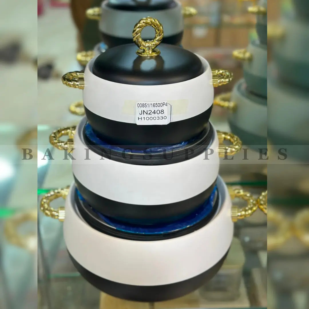 Luxury Insulated Hotpot Set of 3 with Gold Handles