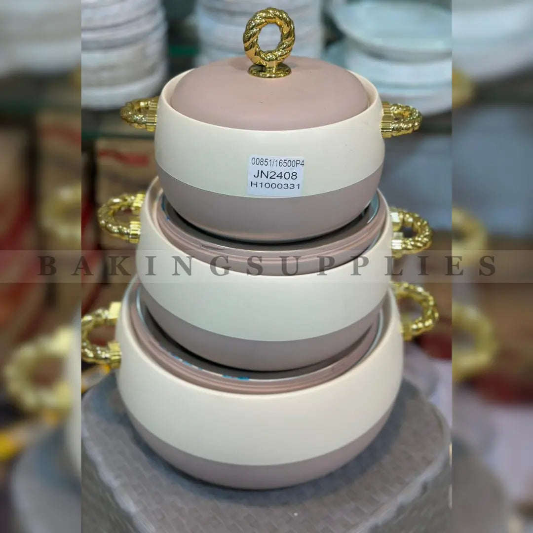 Luxury Insulated Hotpot Set of 3 with Gold Handles