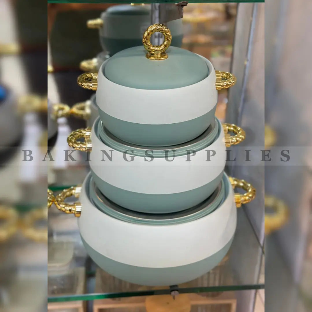 Luxury Insulated Hotpot Set of 3 with Gold Handles