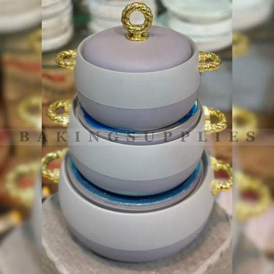 Luxury Insulated Hotpot Set of 3 with Gold Handles