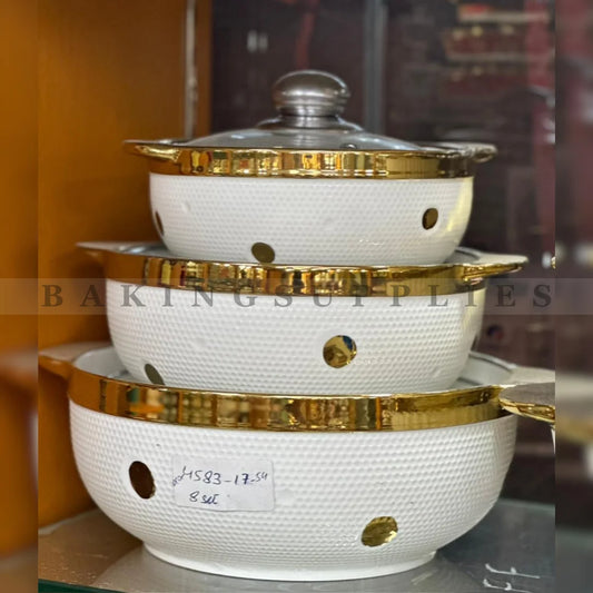 Danny Home Set of 3 Serving Handis – White & Gold Design