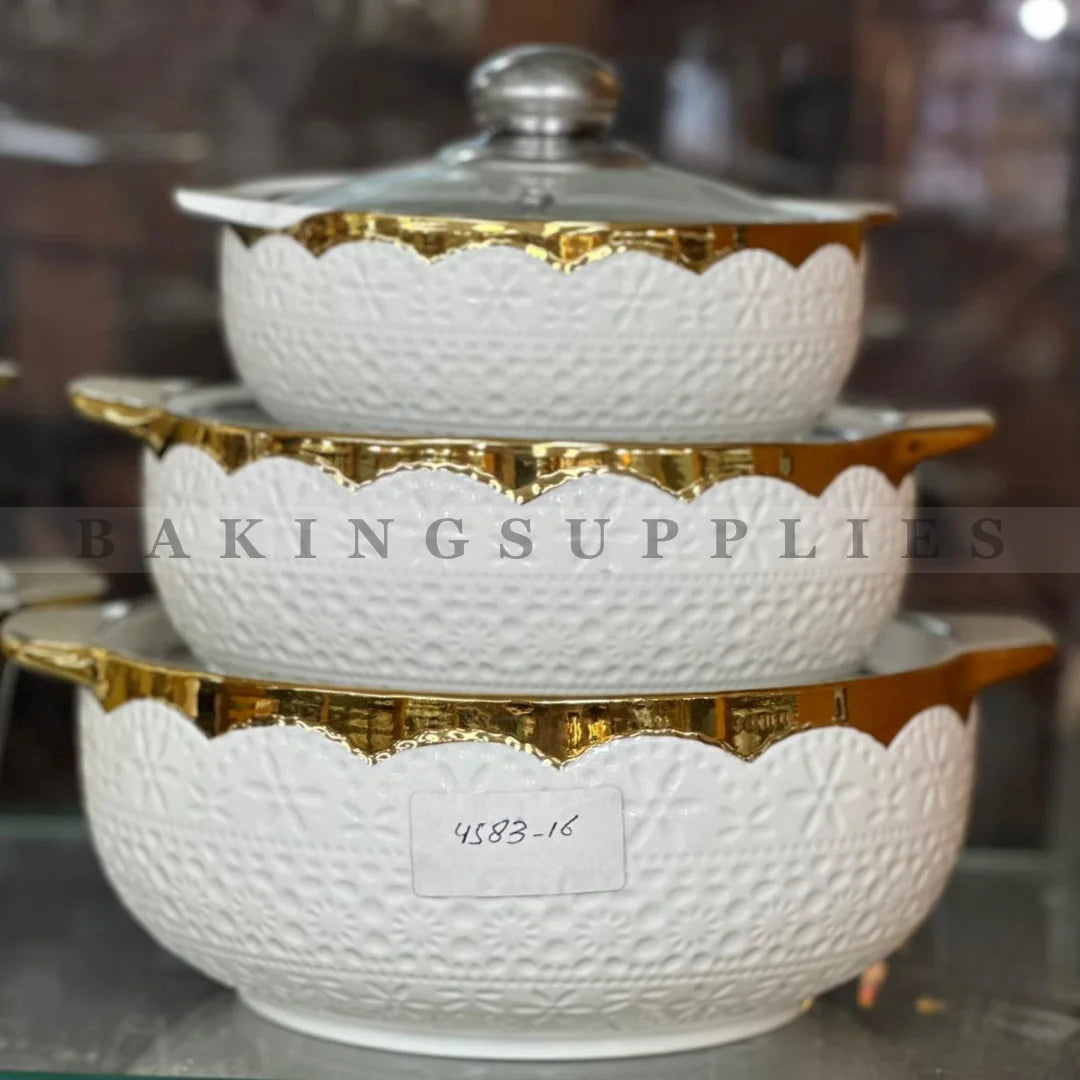 Danny Home Set of 3 Serving Handis – White & Gold Design