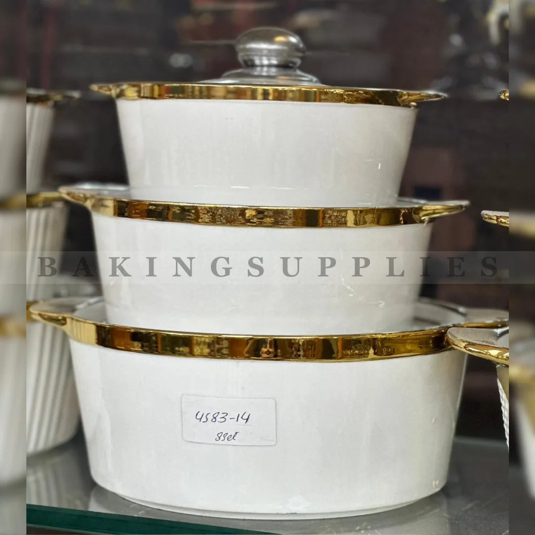 Danny Home Set of 3 Serving Handis – White & Gold Design